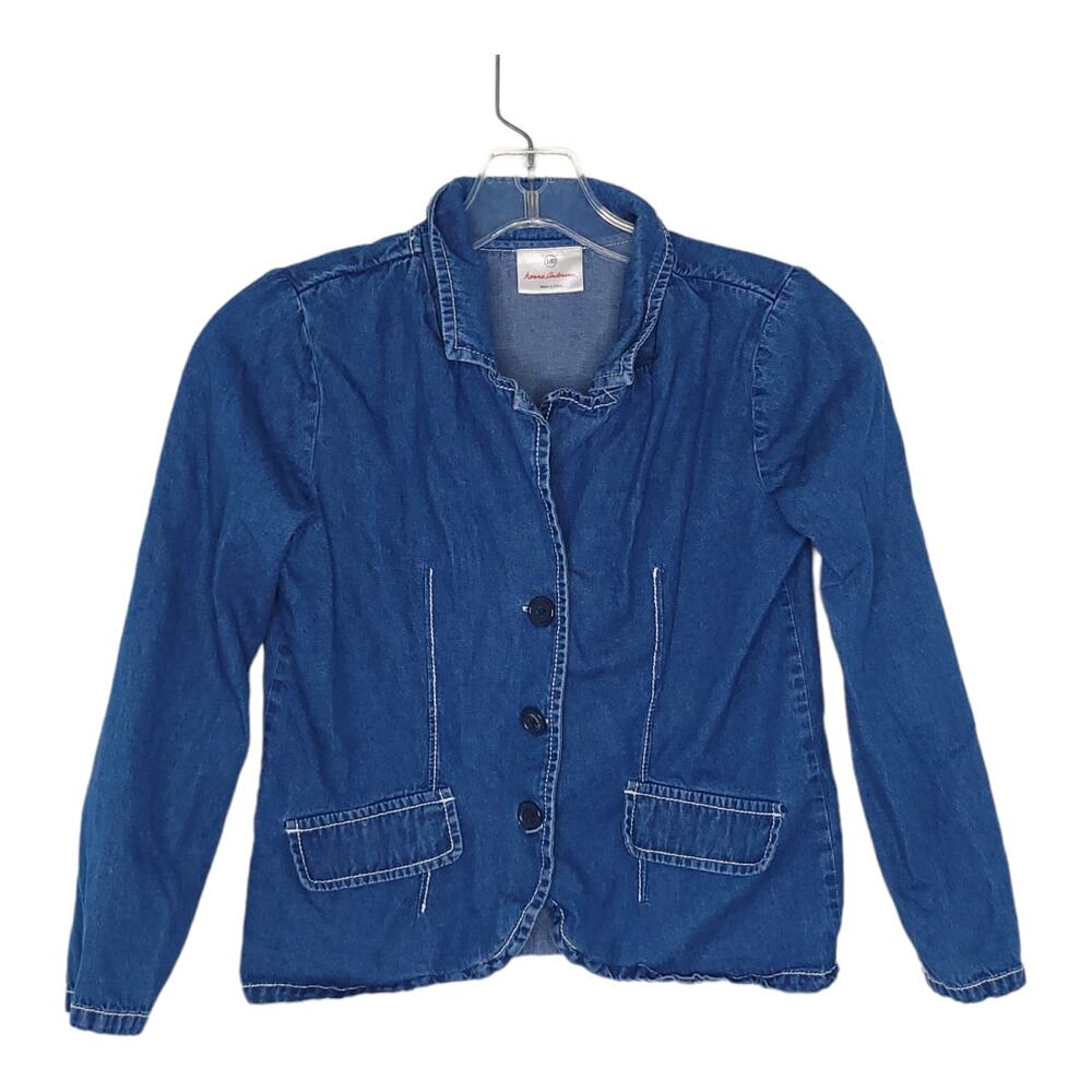 Hanna Andersson Girl Fall Denim Jacket Button Front Puff Sleeves Cotton 140